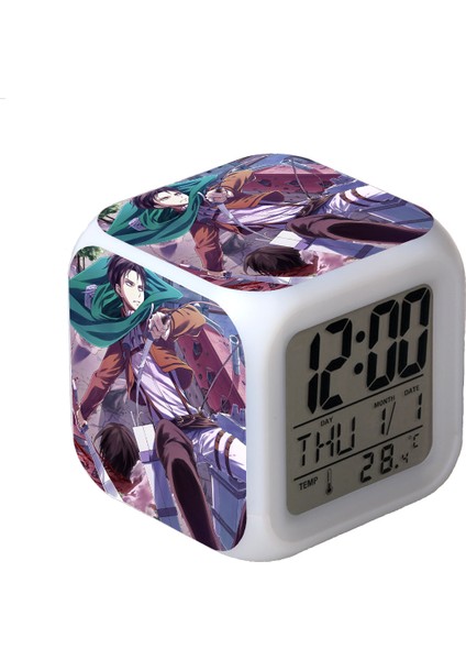 7 Renkli LED Kare Dijital Alarmlı Saat - Beyaz (Yurt Dışından)