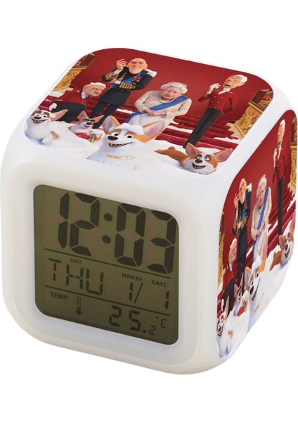 7 Renkli LED Kare Dijital Alarmlı Saat - Beyaz (Yurt Dışından)