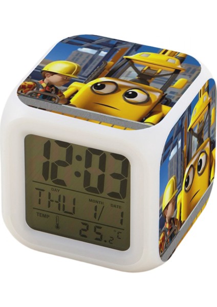 7 Renkli LED Kare Dijital Alarmlı Saat - Beyaz (Yurt Dışından)
