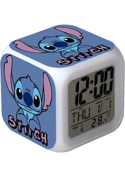7 Renkli LED Kare Dijital Alarmlı Saat - Beyaz (Yurt Dışından)