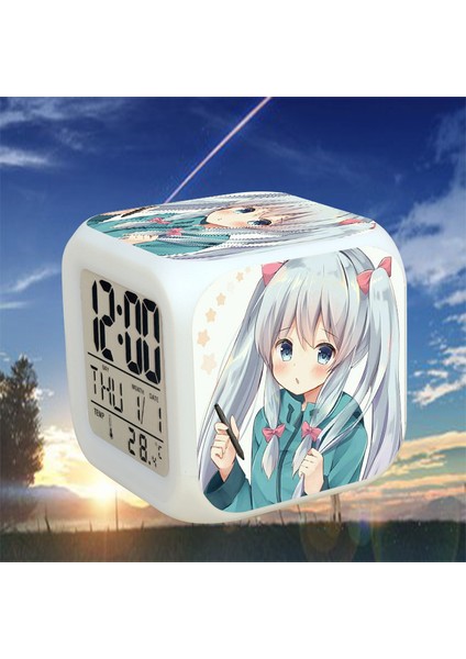 7 Renkli LED Kare Dijital Alarmlı Saat - Beyaz (Yurt Dışından)