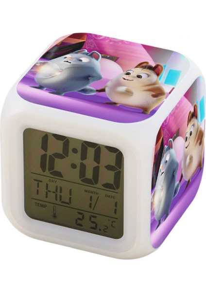 7 Renkli LED Kare Dijital Alarmlı Saat - Beyaz (Yurt Dışından)