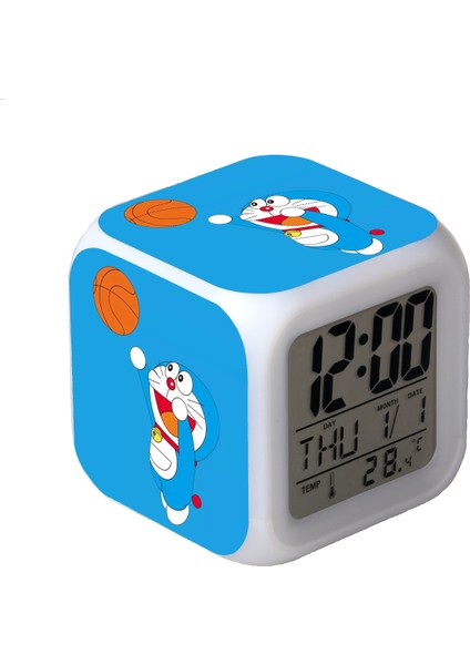 7 Renkli LED Kare Dijital Alarmlı Saat - Beyaz (Yurt Dışından)