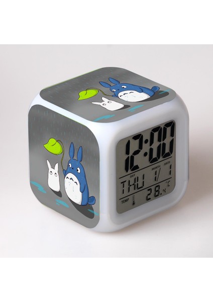 7 Renkli LED Kare Dijital Alarmlı Saat - Beyaz (Yurt Dışından)