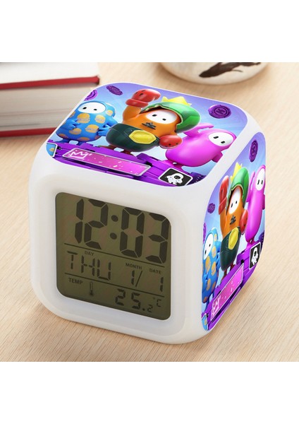 7 Renkli LED Kare Dijital Alarmlı Saat - Beyaz (Yurt Dışından)