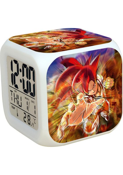 7 Renkli LED Kare Dijital Alarmlı Saat - Beyaz (Yurt Dışından)