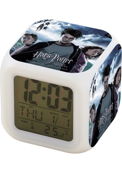 7 Renkli LED Kare Dijital Alarmlı Saat - Beyaz (Yurt Dışından)