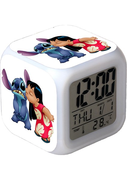7 Renkli LED Kare Dijital Alarmlı Saat - Beyaz (Yurt Dışından)