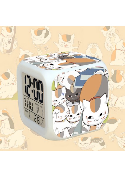 7 Renkli LED Kare Dijital Alarmlı Saat - Beyaz (Yurt Dışından)