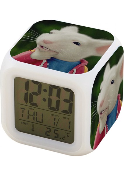 7 Renkli LED Kare Dijital Alarmlı Saat - Beyaz (Yurt Dışından)