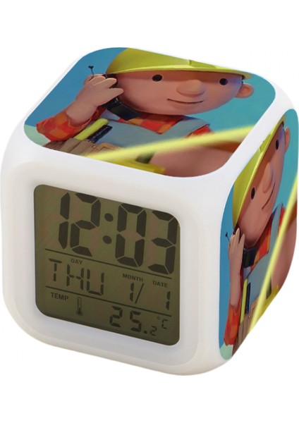 7 Renkli LED Kare Dijital Alarmlı Saat - Beyaz (Yurt Dışından)