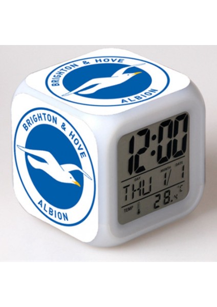 7 Renkli LED Kare Dijital Alarmlı Saat - Beyaz (Yurt Dışından)