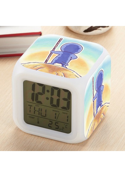 7 Renkli LED Kare Dijital Alarmlı Saat - Beyaz (Yurt Dışından)