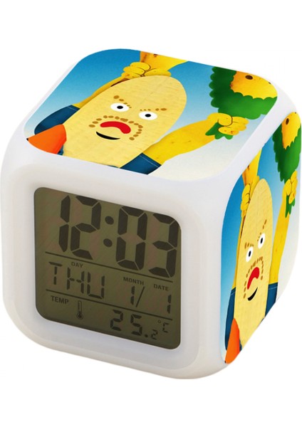 7 Renkli LED Kare Dijital Alarmlı Saat - Beyaz (Yurt Dışından)