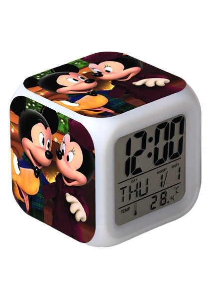 7 Renkli LED Kare Dijital Alarmlı Saat - Beyaz (Yurt Dışından)