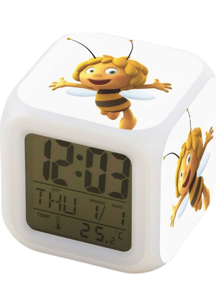 7 Renkli LED Kare Dijital Alarmlı Saat - Beyaz (Yurt Dışından)