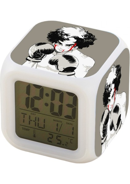 7 Renkli LED Kare Dijital Alarmlı Saat - Beyaz (Yurt Dışından)