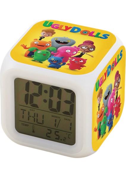 7 Renkli LED Kare Dijital Alarmlı Saat - Beyaz (Yurt Dışından)