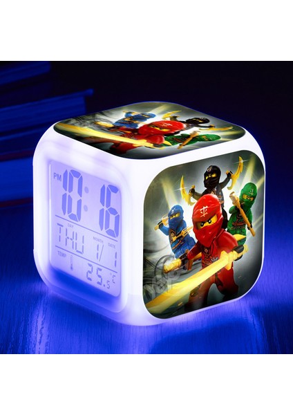 7 Renkli LED Kare Dijital Alarmlı Saat - Beyaz (Yurt Dışından)