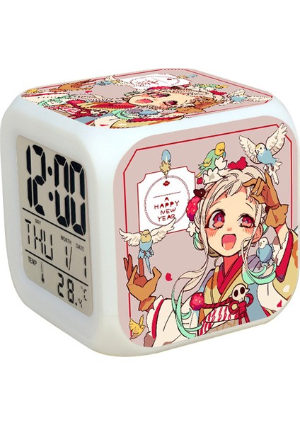 7 Renkli LED Kare Dijital Alarmlı Saat - Beyaz (Yurt Dışından)