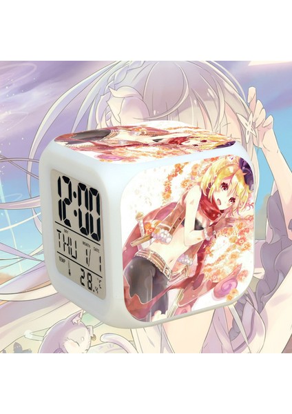 7 Renkli LED Kare Dijital Alarmlı Saat - Beyaz (Yurt Dışından)