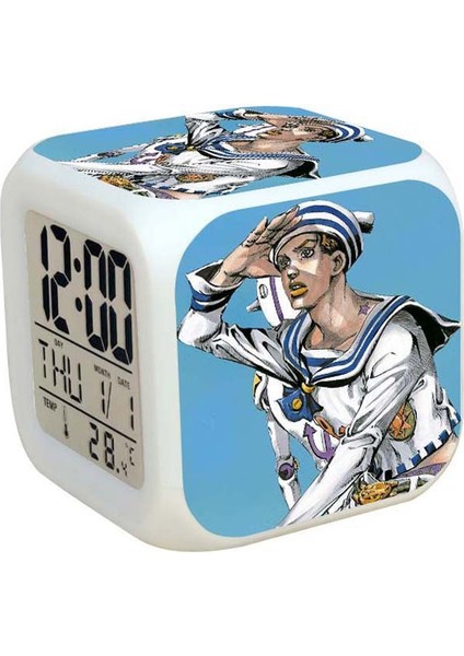 7 Renkli LED Kare Dijital Alarmlı Saat - Beyaz (Yurt Dışından)