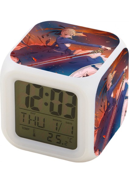 7 Renkli LED Kare Dijital Alarmlı Saat - Beyaz (Yurt Dışından)