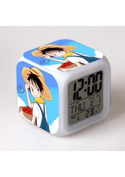 7 Renkli LED Kare Dijital Alarmlı Saat - Beyaz (Yurt Dışından)