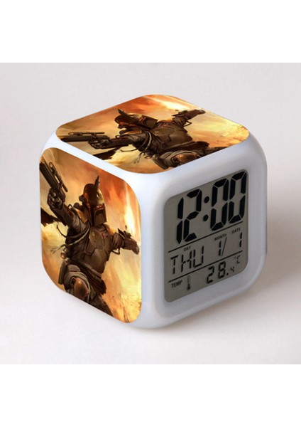 7 Renkli LED Kare Dijital Alarmlı Saat - Beyaz (Yurt Dışından)