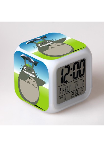 7 Renkli LED Kare Dijital Alarmlı Saat - Beyaz (Yurt Dışından)