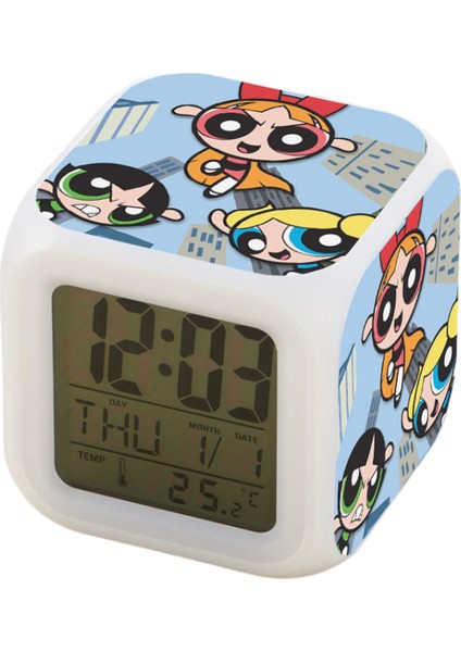 7 Renkli LED Kare Dijital Alarmlı Saat - Beyaz (Yurt Dışından)