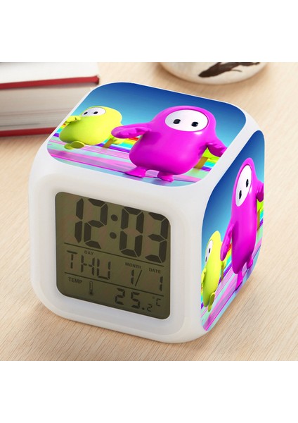 7 Renkli LED Kare Dijital Alarmlı Saat - Beyaz (Yurt Dışından)