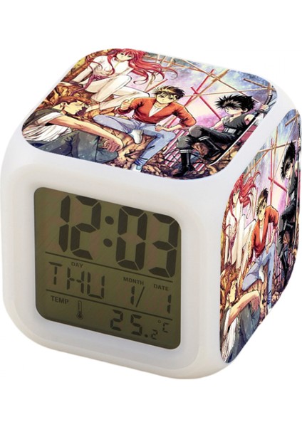 7 Renkli LED Kare Dijital Alarmlı Saat - Beyaz (Yurt Dışından)
