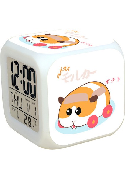 7 Renkli LED Kare Dijital Alarmlı Saat - Beyaz (Yurt Dışından)