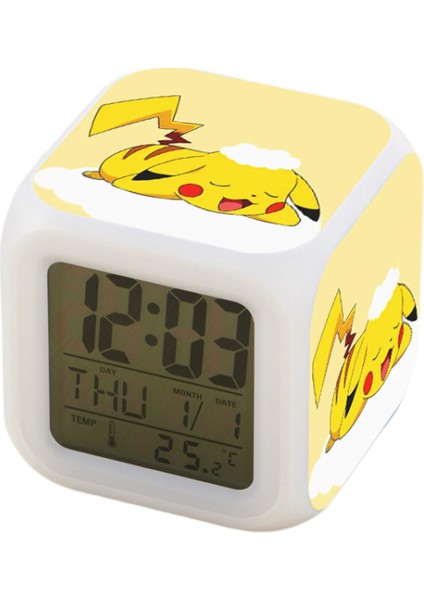 7 Renkli LED Kare Dijital Alarmlı Saat - Beyaz (Yurt Dışından)