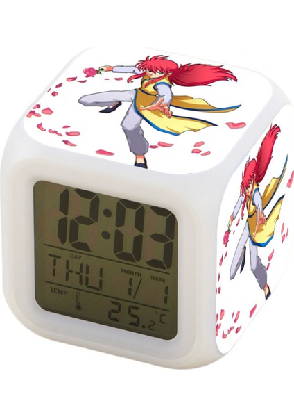 7 Renkli LED Kare Dijital Alarmlı Saat - Beyaz (Yurt Dışından)