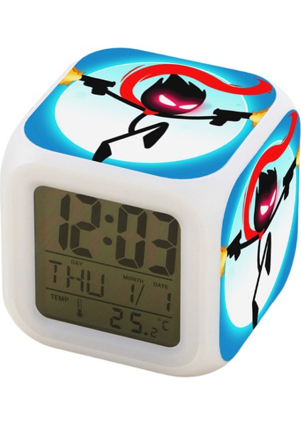 7 Renkli LED Kare Dijital Alarmlı Saat - Beyaz (Yurt Dışından)