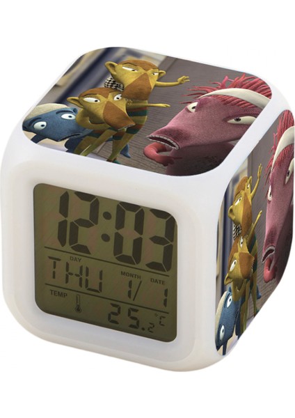 7 Renkli LED Kare Dijital Alarmlı Saat - Beyaz (Yurt Dışından)