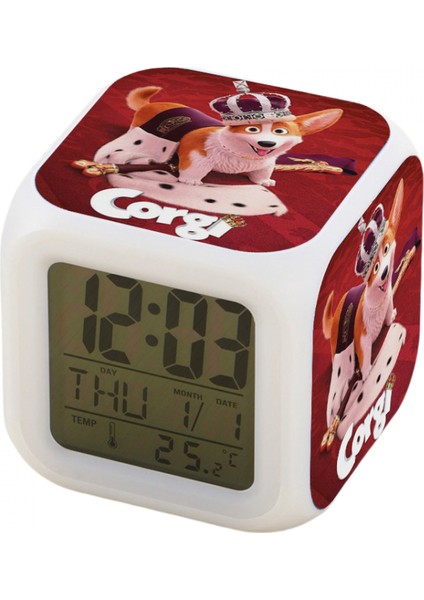 7 Renkli LED Kare Dijital Alarmlı Saat - Beyaz (Yurt Dışından)