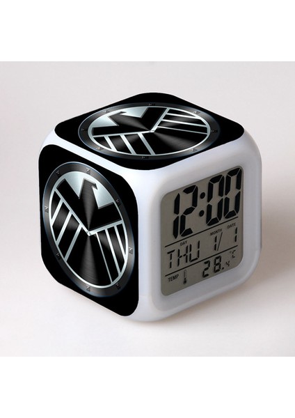 7 Renkli LED Kare Dijital Alarmlı Saat - Beyaz (Yurt Dışından)
