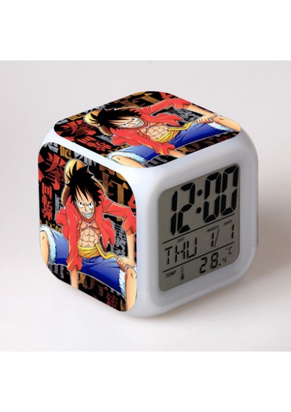 7 Renkli LED Kare Dijital Alarmlı Saat - Beyaz (Yurt Dışından)