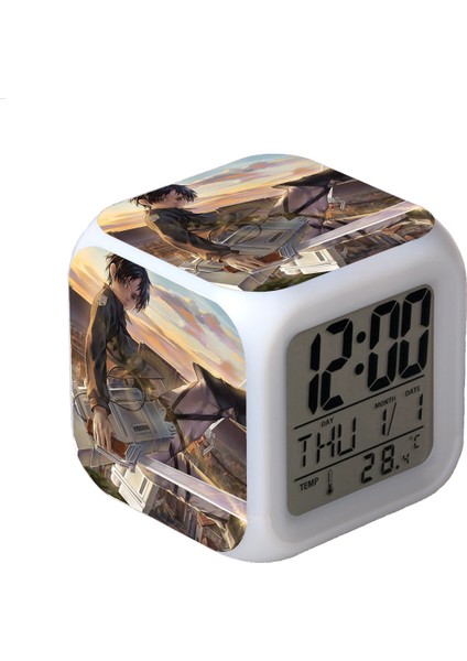 7 Renkli LED Kare Dijital Alarmlı Saat - Beyaz (Yurt Dışından)