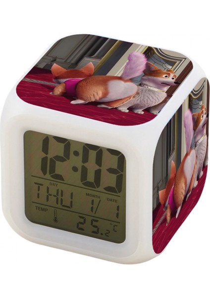 7 Renkli LED Kare Dijital Alarmlı Saat - Beyaz (Yurt Dışından)