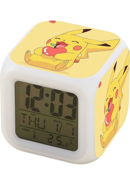 7 Renkli LED Kare Dijital Alarmlı Saat - Beyaz (Yurt Dışından)