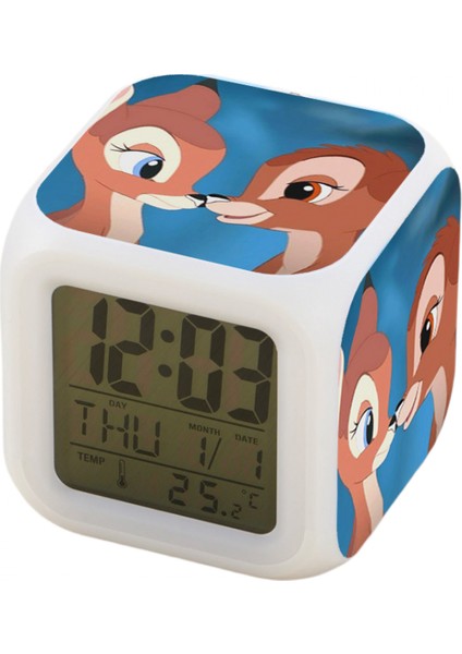 7 Renkli LED Kare Dijital Alarmlı Saat - Beyaz (Yurt Dışından)
