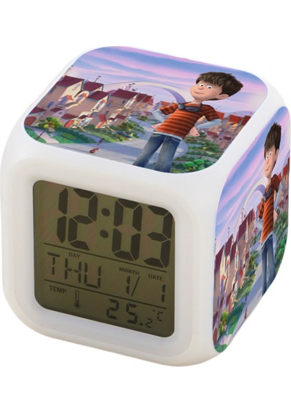 7 Renkli LED Kare Dijital Alarmlı Saat - Beyaz (Yurt Dışından)