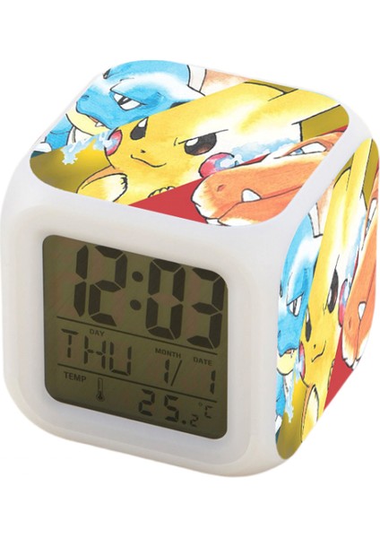 7 Renkli LED Kare Dijital Alarmlı Saat - Beyaz (Yurt Dışından)