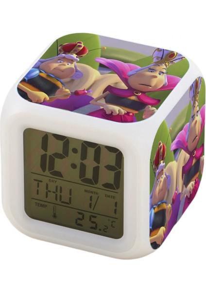 7 Renkli LED Kare Dijital Alarmlı Saat - Beyaz (Yurt Dışından)