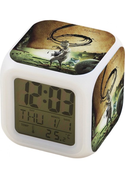 7 Renkli LED Kare Dijital Alarmlı Saat - Beyaz (Yurt Dışından)