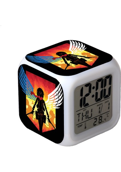 7 Renkli LED Kare Dijital Alarmlı Saat - Beyaz (Yurt Dışından)